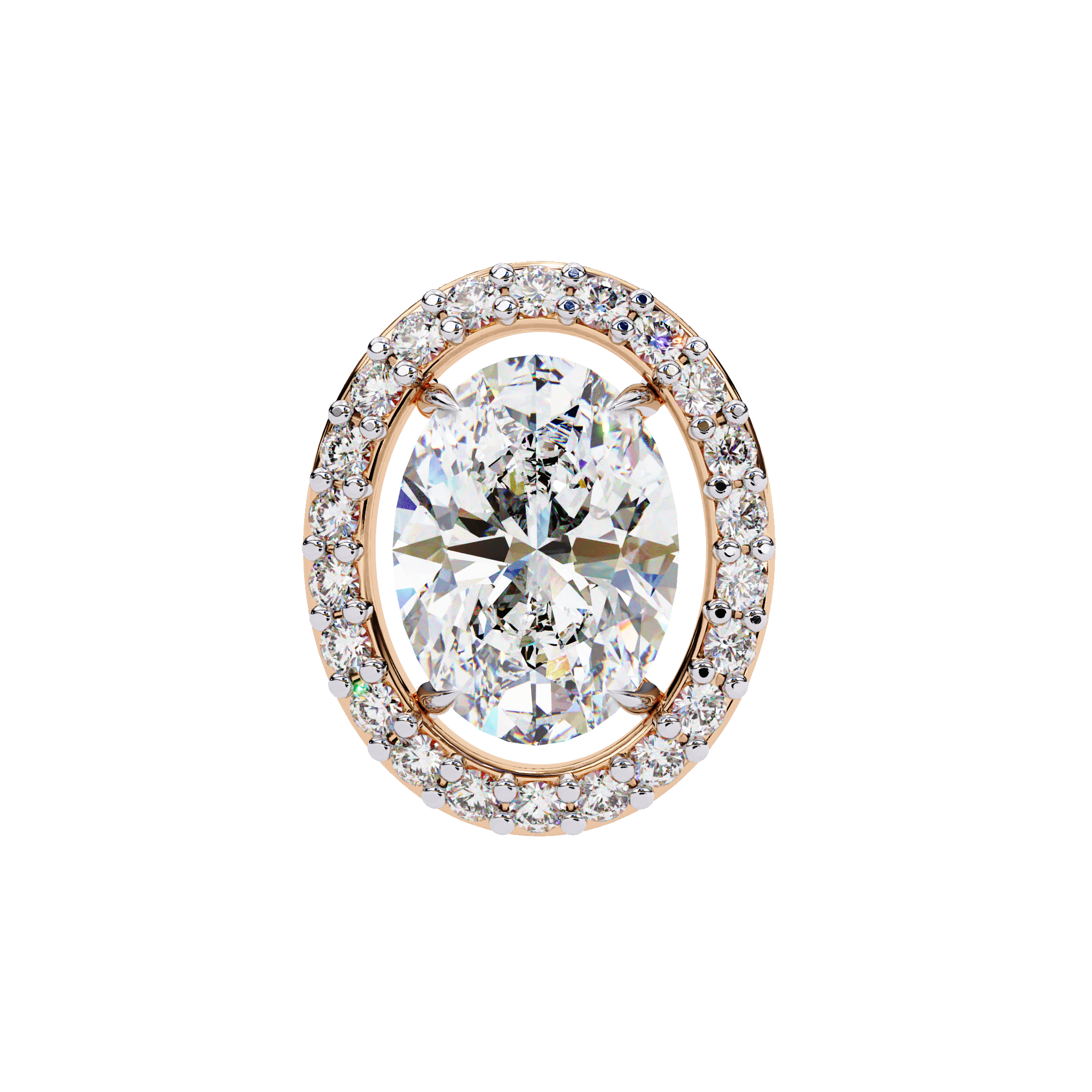 Oval Cut Diamond Floating Halo Stud Earrings in 18k White Gold