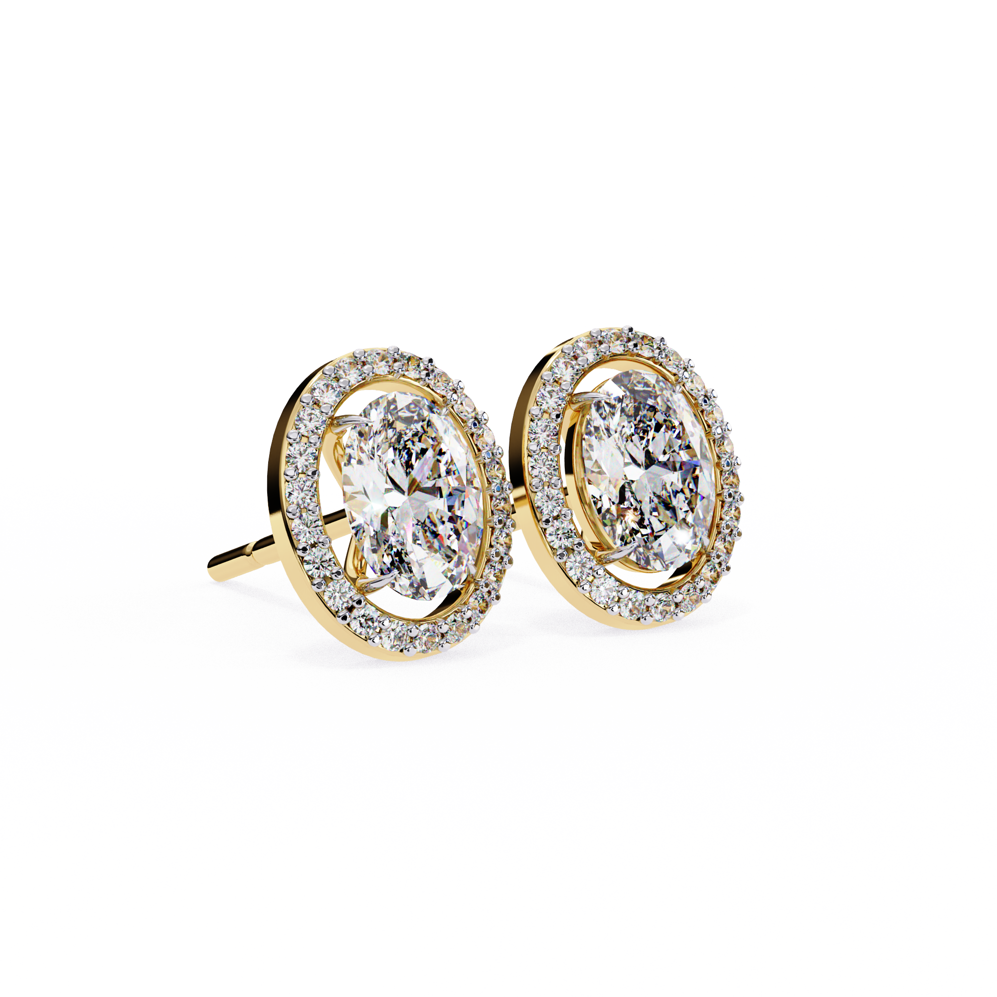 Oval Cut Diamond Floating Halo Stud Earrings in 18k White Gold