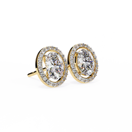 Oval Cut Diamond Floating Halo Stud Earrings in 18k White Gold