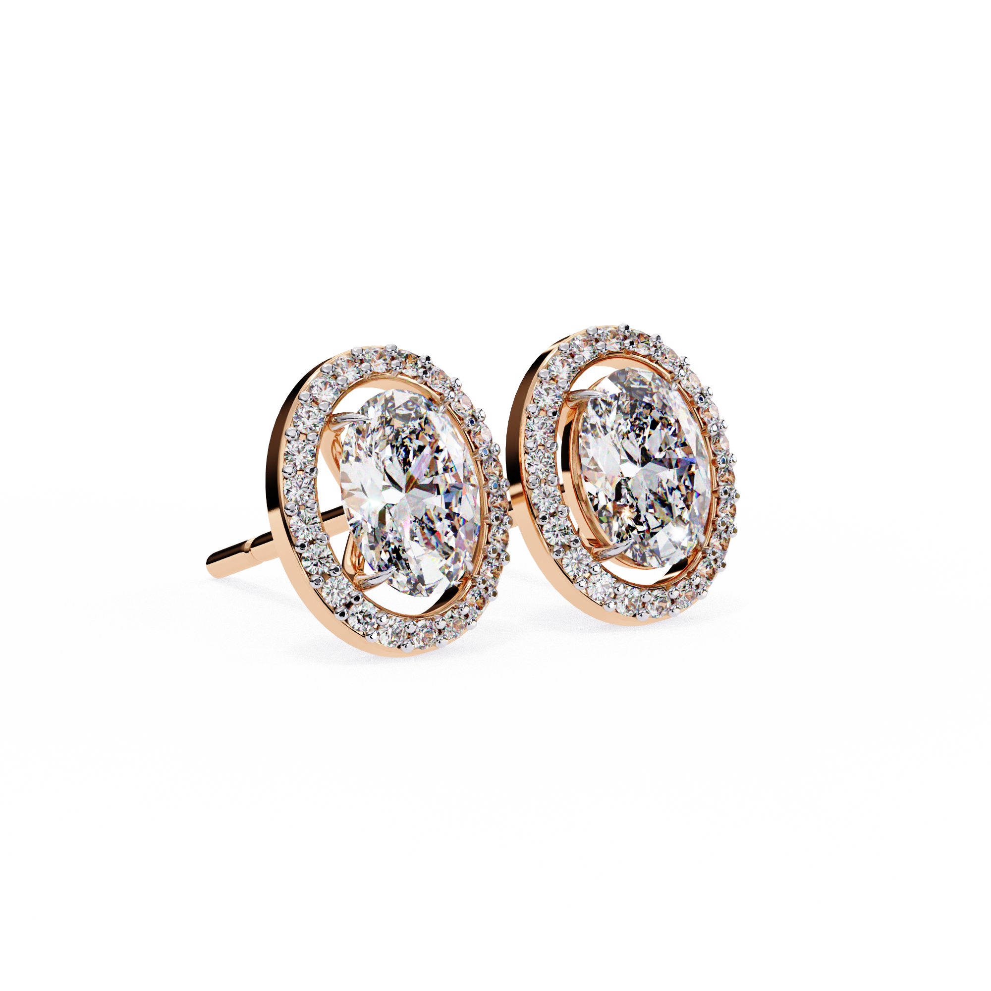 Oval Cut Diamond Floating Halo Stud Earrings in 18k White Gold
