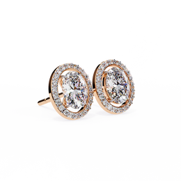 Oval Cut Diamond Floating Halo Stud Earrings in 18k White Gold
