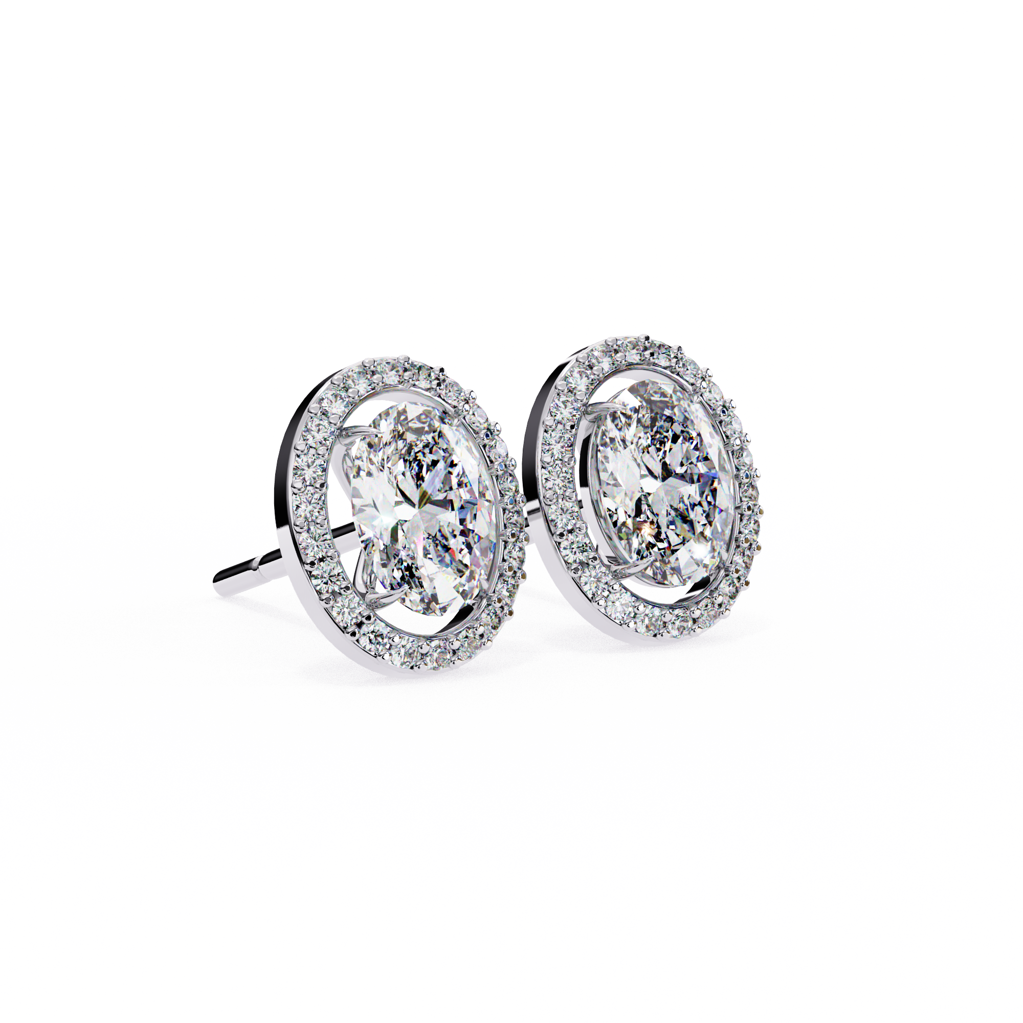 Oval Cut Diamond Floating Halo Stud Earrings in 18k White Gold