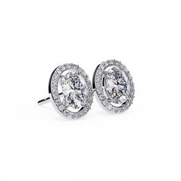 Oval Cut Diamond Floating Halo Stud Earrings in 18k White Gold