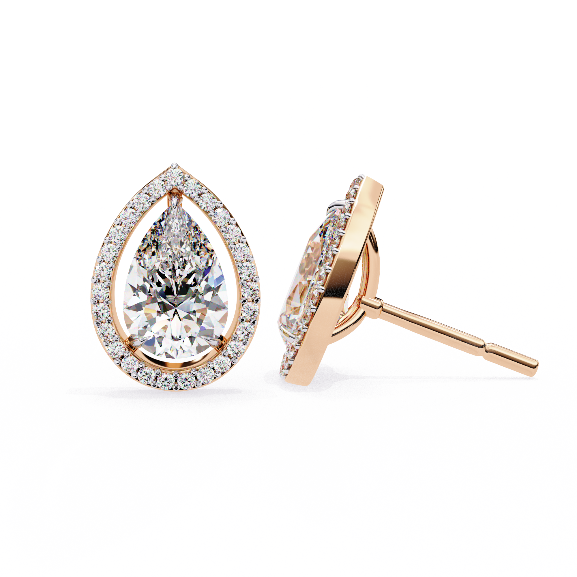 Modern Teardrop Open-Gallery Pear Cut Diamond Studs