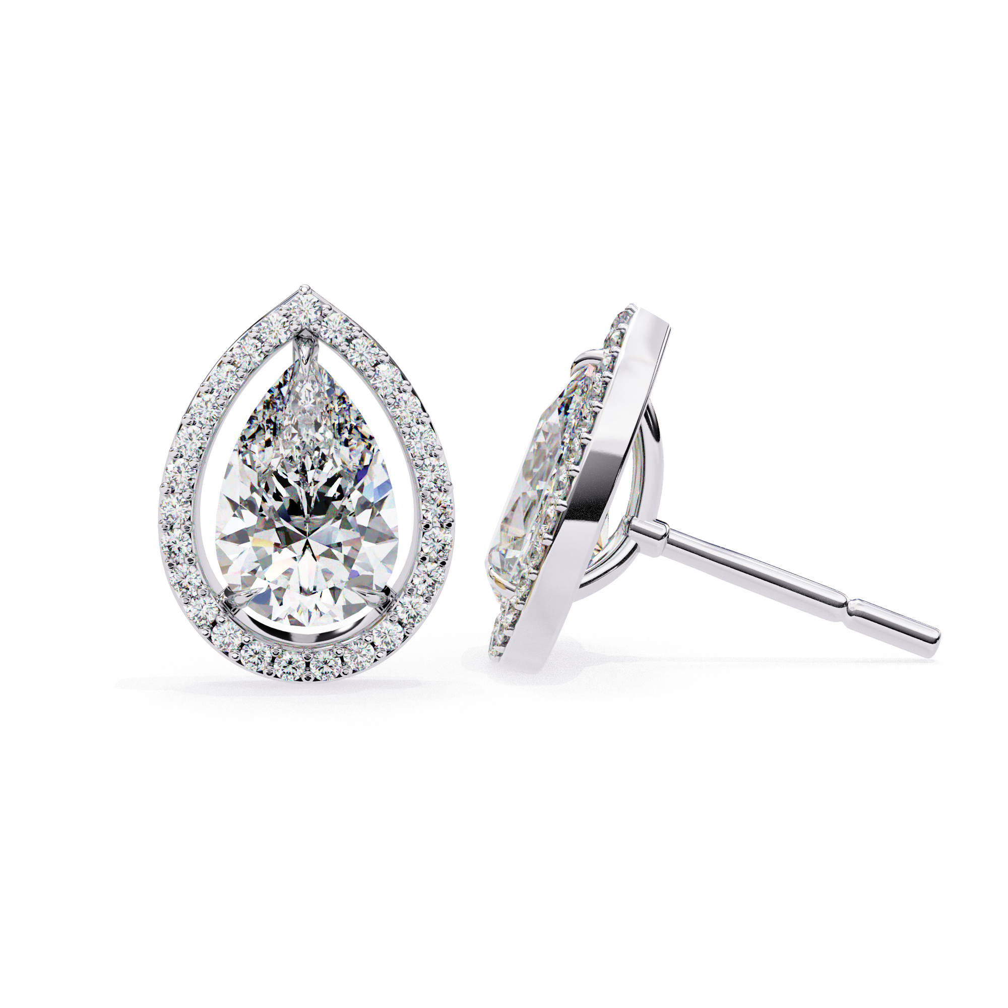 Modern Teardrop Open-Gallery Pear Cut Diamond Studs