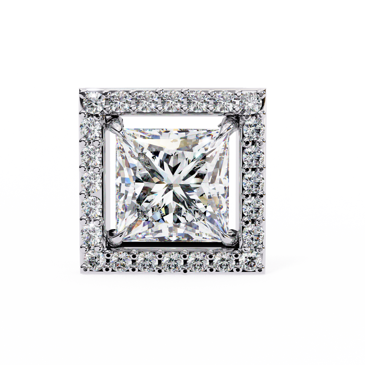Architectural Princess Cut Open-Frame Halo Studs | Gold Geometric Fine Jewelry