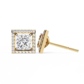 Architectural Princess Cut Open-Frame Halo Studs | Gold Geometric Fine Jewelry