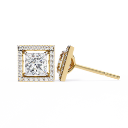Architectural Princess Cut Open-Frame Halo Studs | Gold Geometric Fine Jewelry