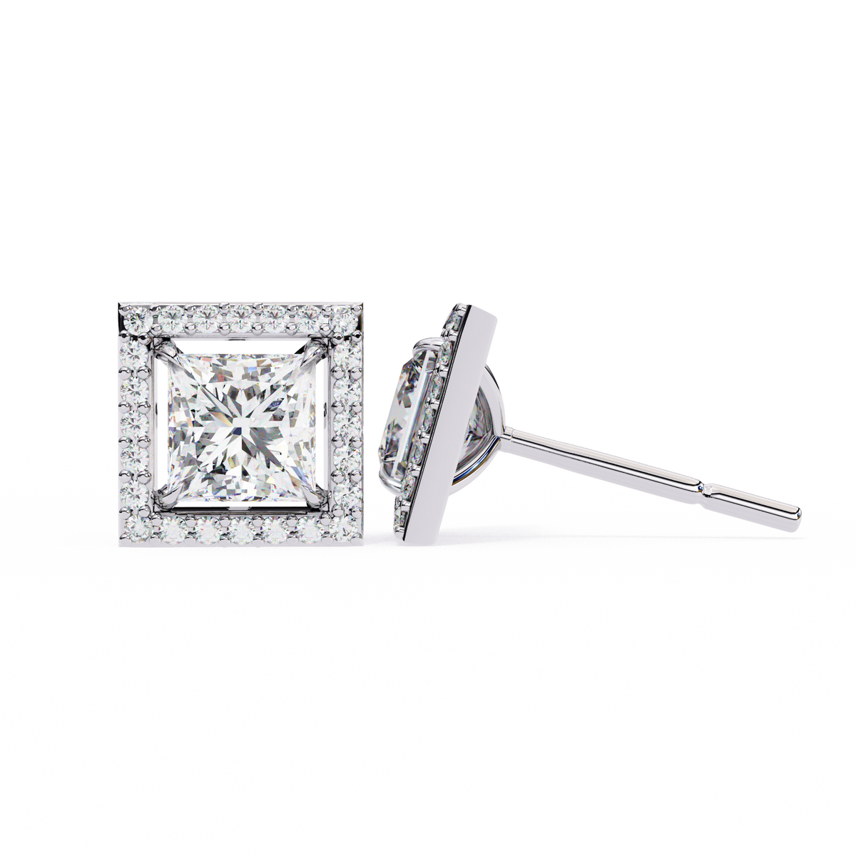 Architectural Princess Cut Open-Frame Halo Studs | Gold Geometric Fine Jewelry