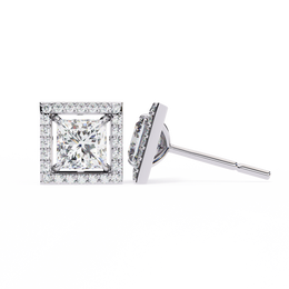 Architectural Princess Cut Open-Frame Halo Studs | Gold Geometric Fine Jewelry