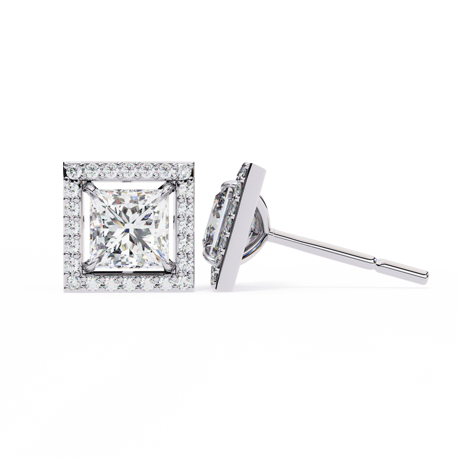 Architectural Princess Cut Open-Frame Halo Studs | Gold Geometric Fine Jewelry