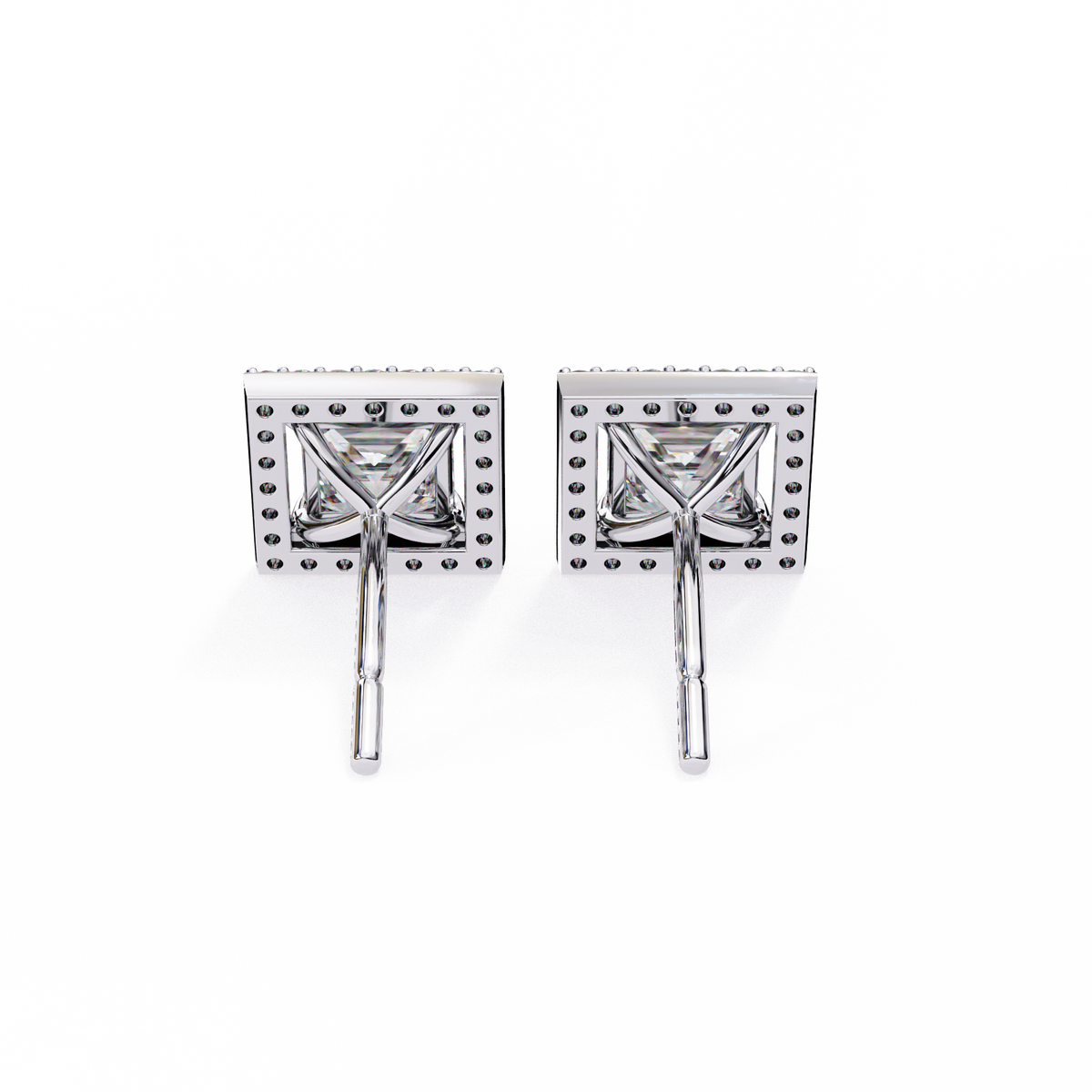 Architectural Princess Cut Open-Frame Halo Studs | Gold Geometric Fine Jewelry