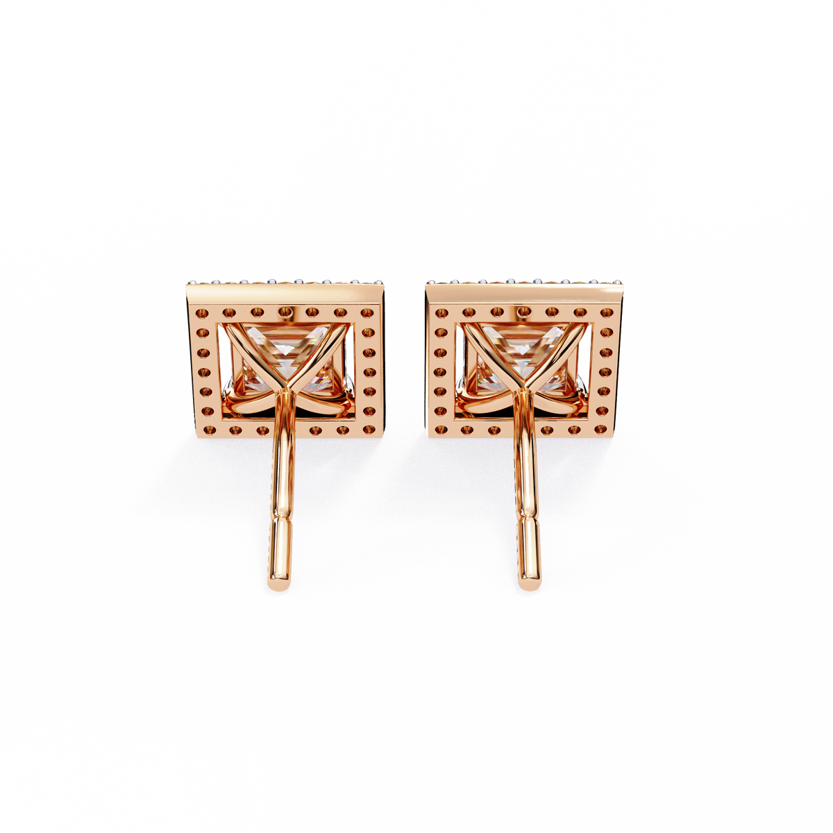Architectural Princess Cut Open-Frame Halo Studs | Gold Geometric Fine Jewelry
