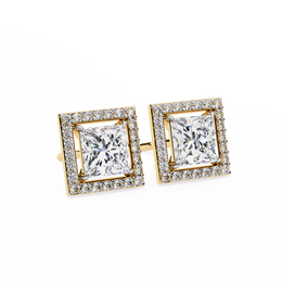 Architectural Princess Cut Open-Frame Halo Studs | Gold Geometric Fine Jewelry