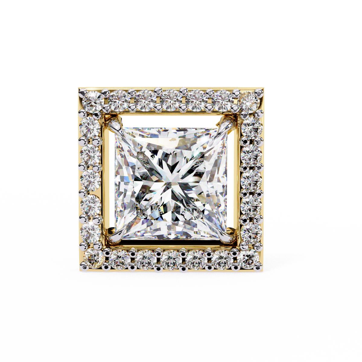 Architectural Princess Cut Open-Frame Halo Studs | Gold Geometric Fine Jewelry