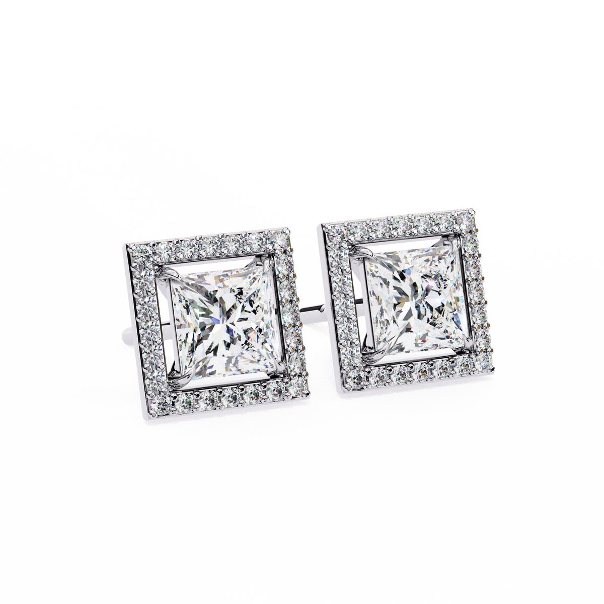 Architectural Princess Cut Open-Frame Halo Studs | Gold Geometric Fine Jewelry