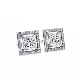 Architectural Princess Cut Open-Frame Halo Studs | Gold Geometric Fine Jewelry