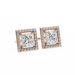 Architectural Princess Cut Open-Frame Halo Studs | Gold Geometric Fine Jewelry