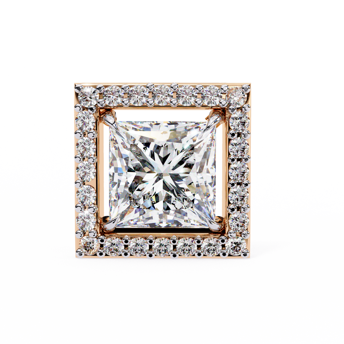 Architectural Princess Cut Open-Frame Halo Studs | Gold Geometric Fine Jewelry