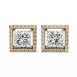 Architectural Princess Cut Open-Frame Halo Studs | Gold Geometric Fine Jewelry