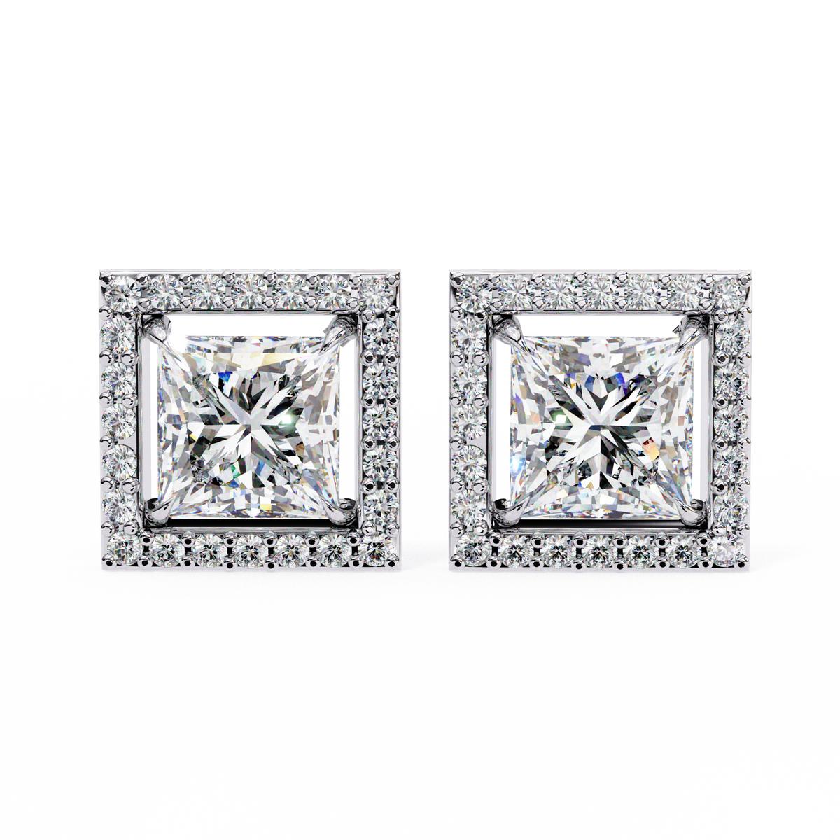 Architectural Princess Cut Open-Frame Halo Studs | Gold Geometric Fine Jewelry