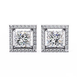 Architectural Princess Cut Open-Frame Halo Studs | Gold Geometric Fine Jewelry