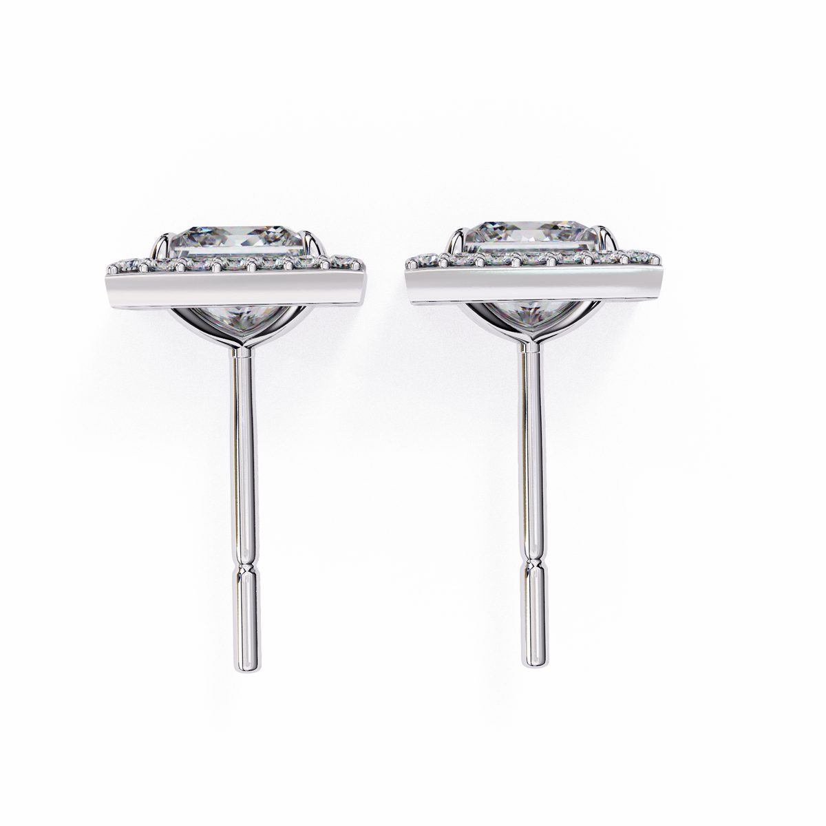 Architectural Princess Cut Open-Frame Halo Studs | Gold Geometric Fine Jewelry