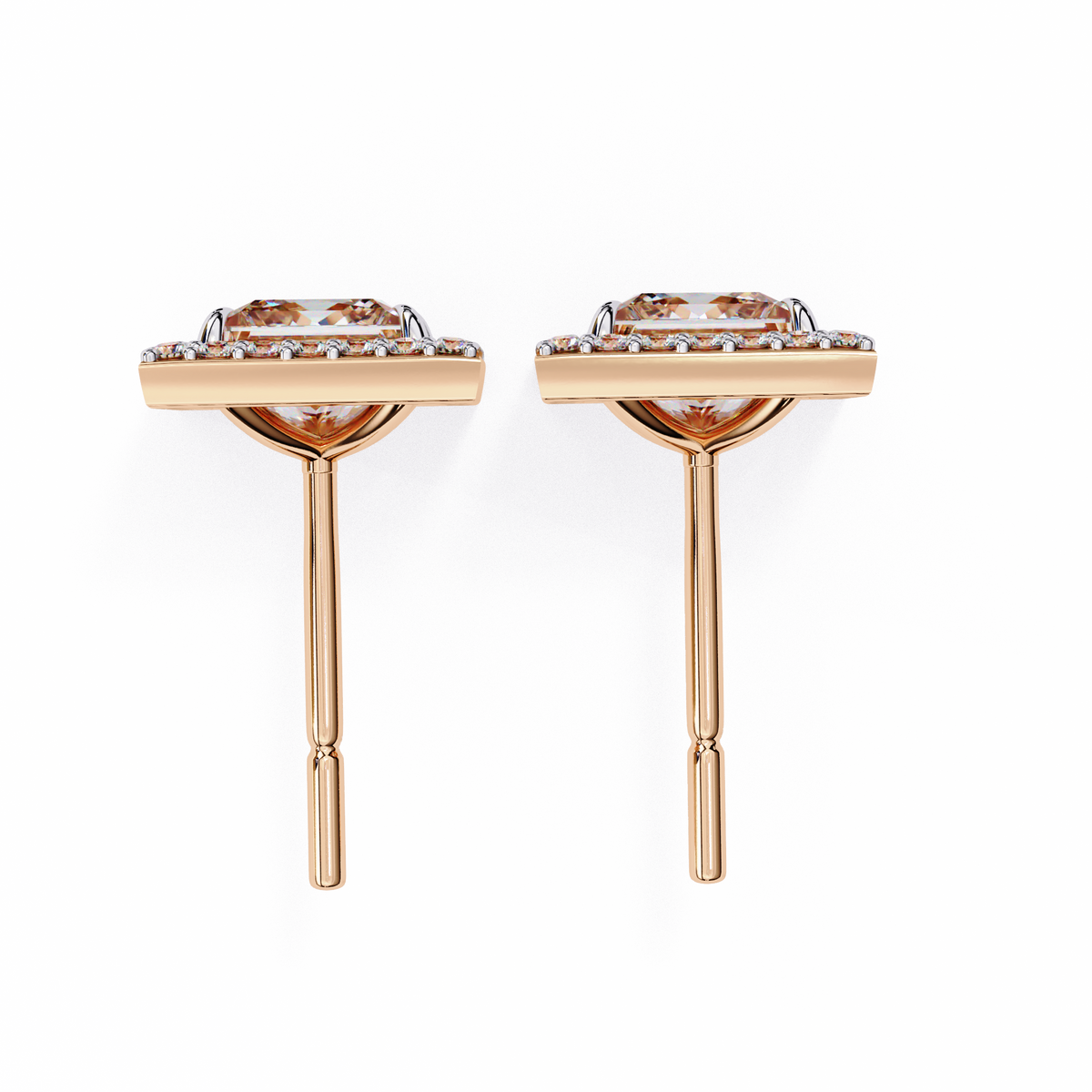 Architectural Princess Cut Open-Frame Halo Studs | Gold Geometric Fine Jewelry
