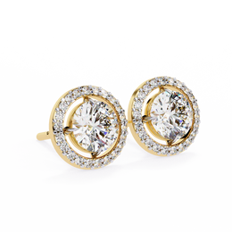 Round Cut Diamond Floating Circle Halo Stud Earrings in 18K Yellow Gold