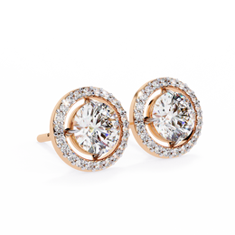Round Cut Diamond Floating Circle Halo Stud Earrings in 18K Yellow Gold