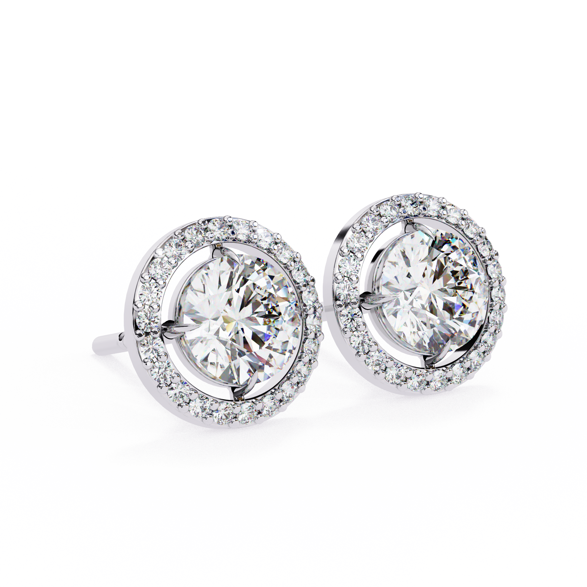 Round Cut Diamond Floating Circle Halo Stud Earrings in 18K Yellow Gold