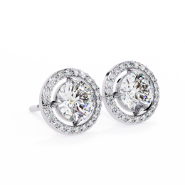 Round Cut Diamond Floating Circle Halo Stud Earrings in 18K Yellow Gold