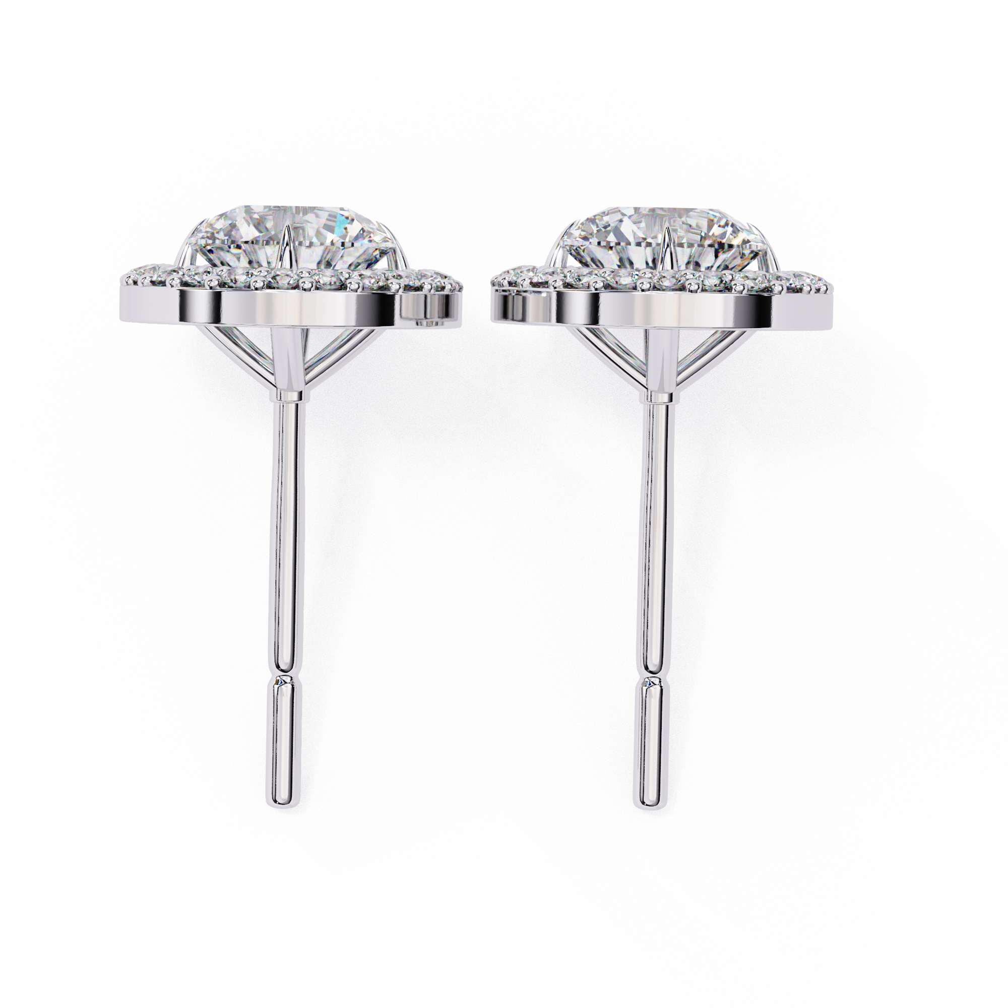 Oval Cut Diamond Floating Halo Stud Earrings in 18k White Gold
