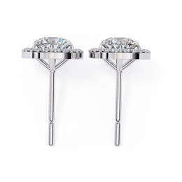 Oval Cut Diamond Floating Halo Stud Earrings in 18k White Gold