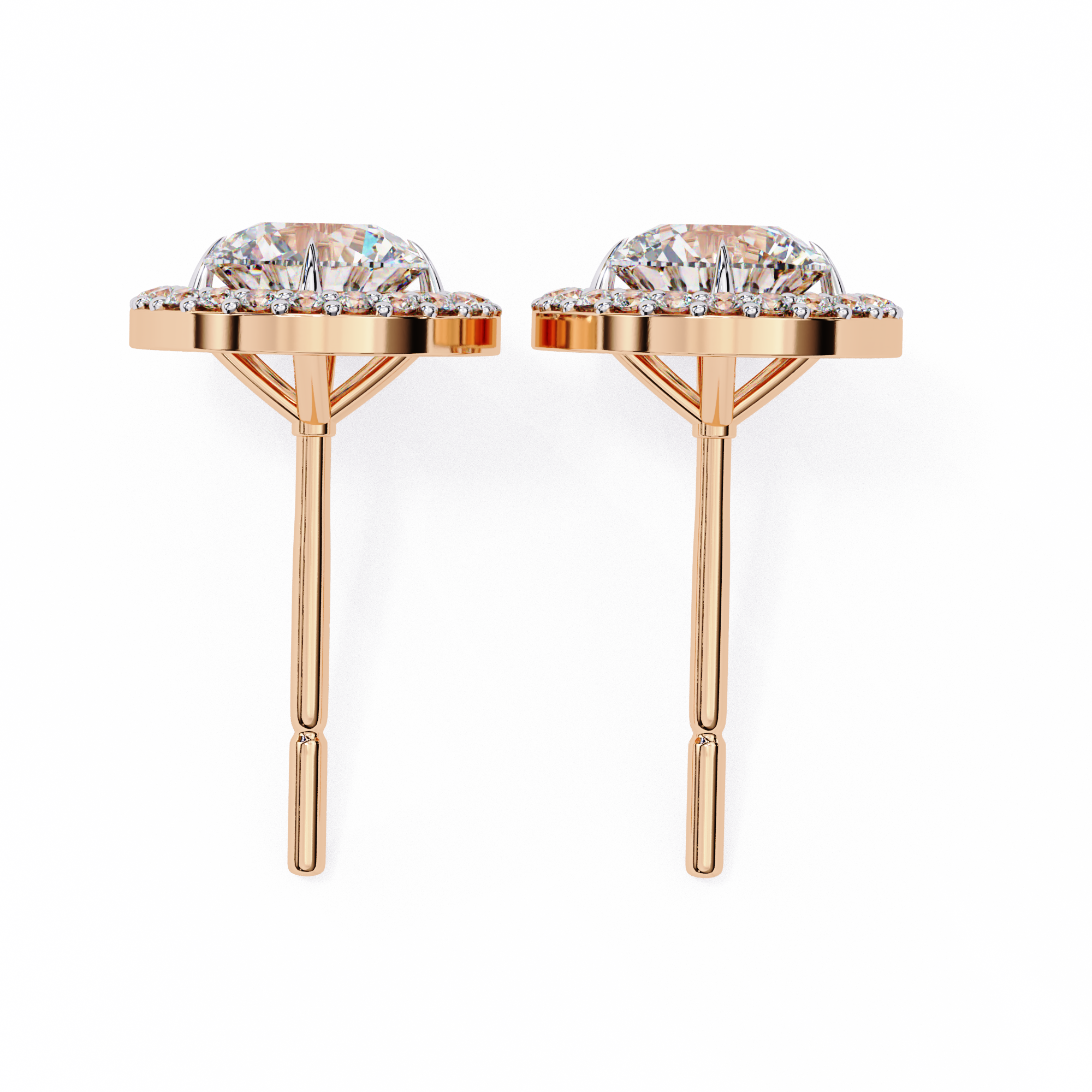 Oval Cut Diamond Floating Halo Stud Earrings in 18k White Gold
