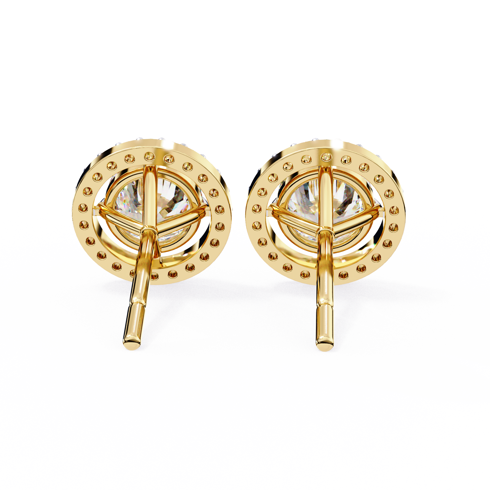 Round Cut Diamond Floating Circle Halo Stud Earrings in 18K Yellow Gold