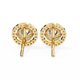 Round Cut Diamond Floating Circle Halo Stud Earrings in 18K Yellow Gold