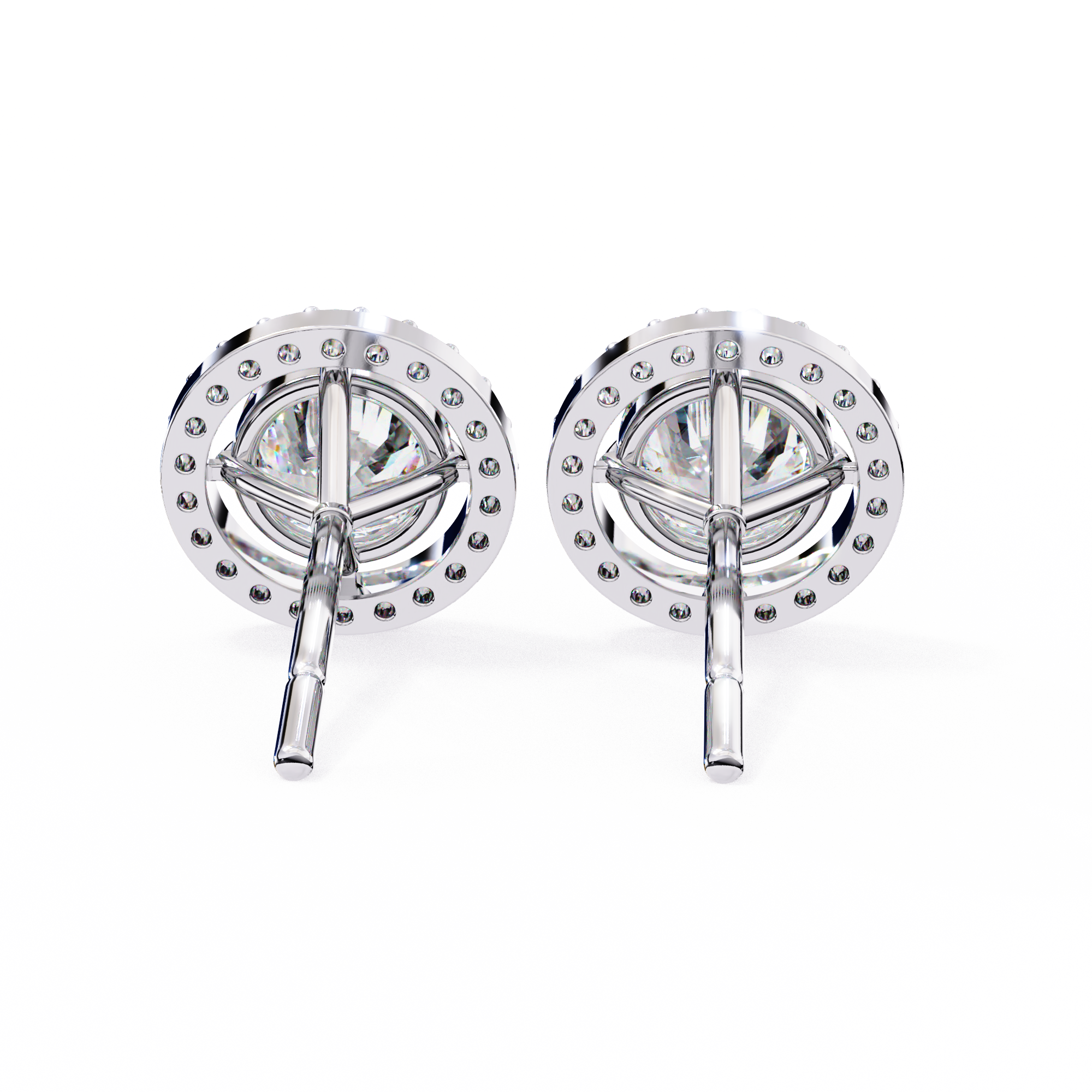 Round Cut Diamond Floating Circle Halo Stud Earrings in 18K Yellow Gold