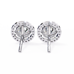 Round Cut Diamond Floating Circle Halo Stud Earrings in 18K Yellow Gold