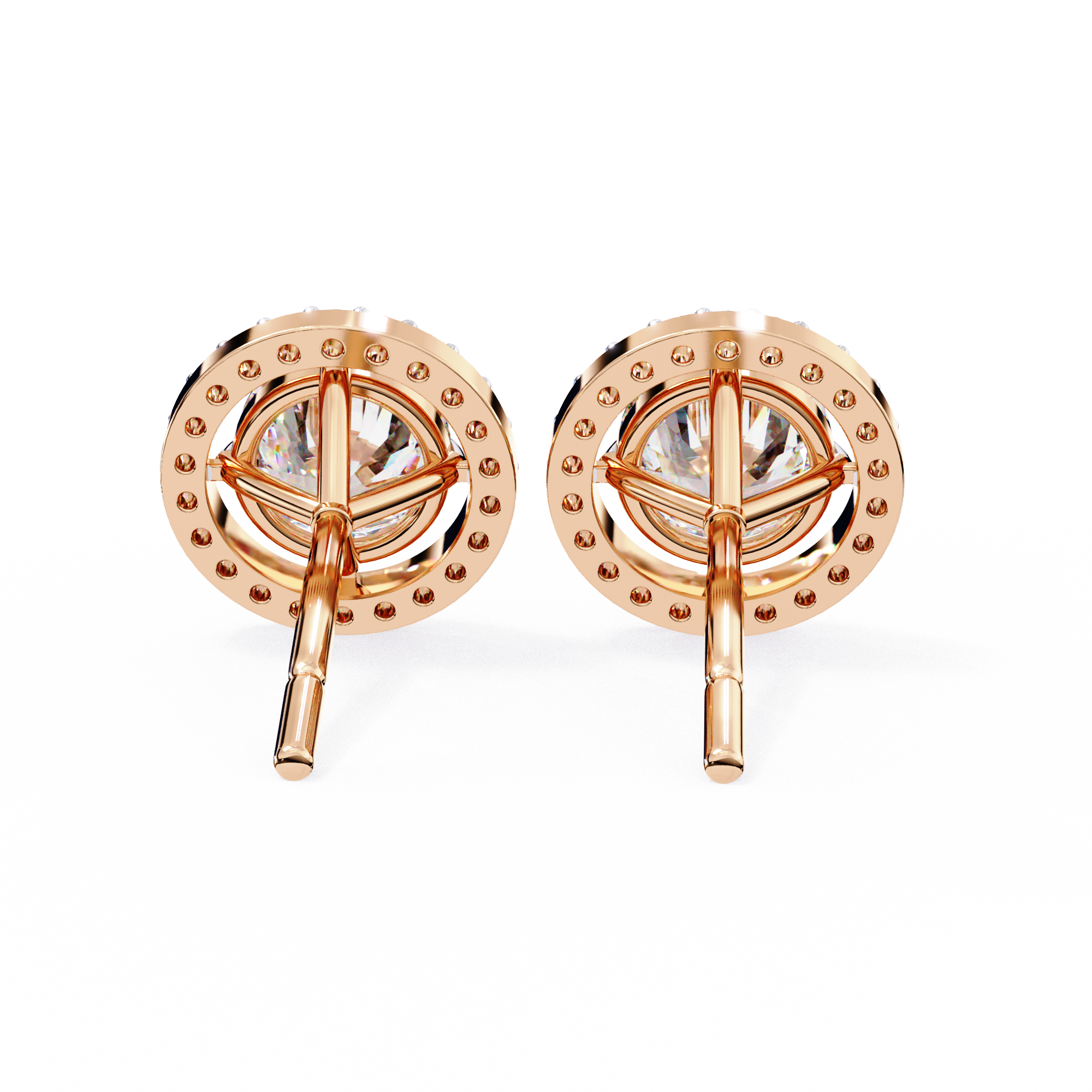 Round Cut Diamond Floating Circle Halo Stud Earrings in 18K Yellow Gold