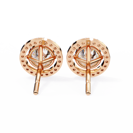 Round Cut Diamond Floating Circle Halo Stud Earrings in 18K Yellow Gold