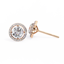 Round Cut Diamond Floating Circle Halo Stud Earrings in 18K Yellow Gold