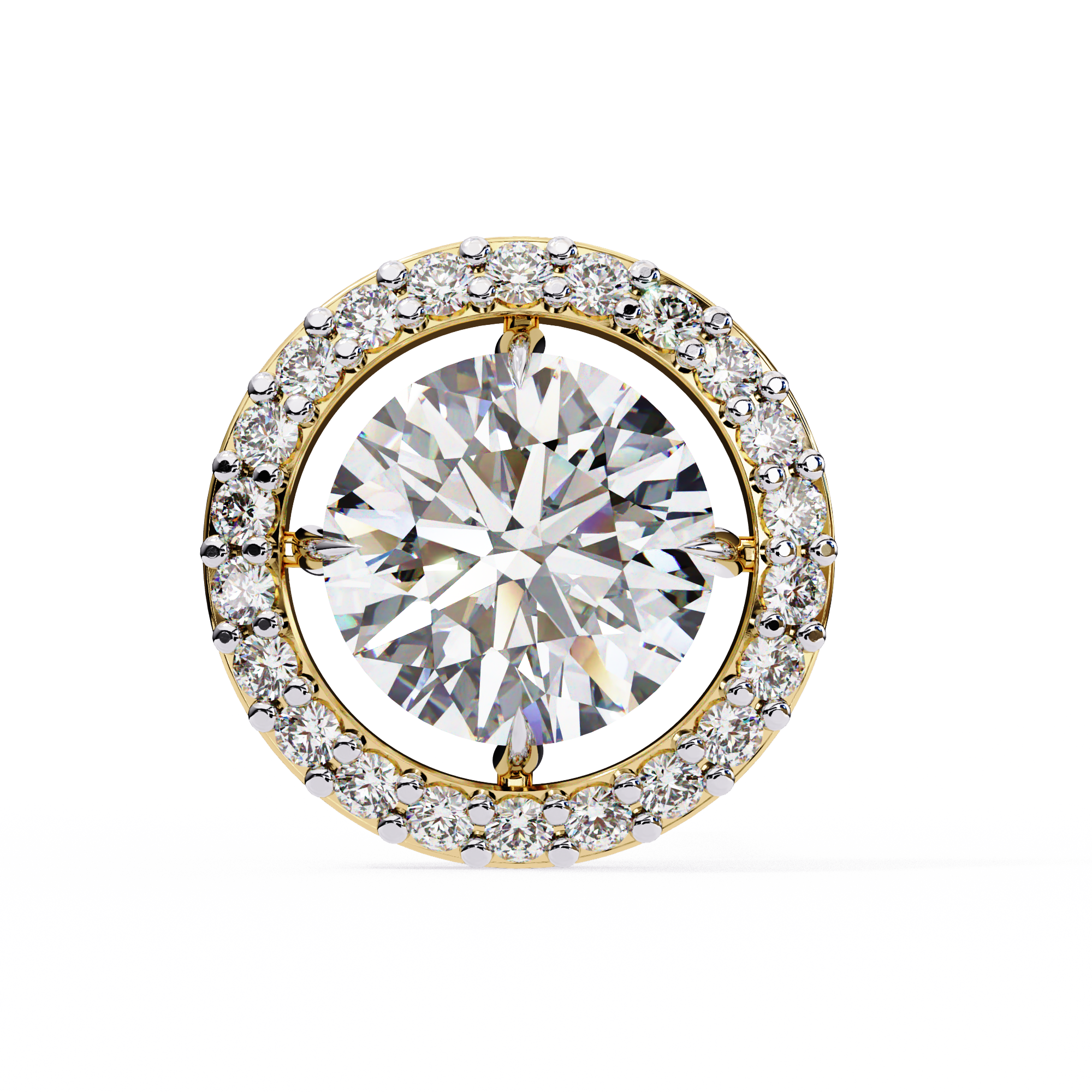Round Cut Diamond Floating Circle Halo Stud Earrings in 18K Yellow Gold