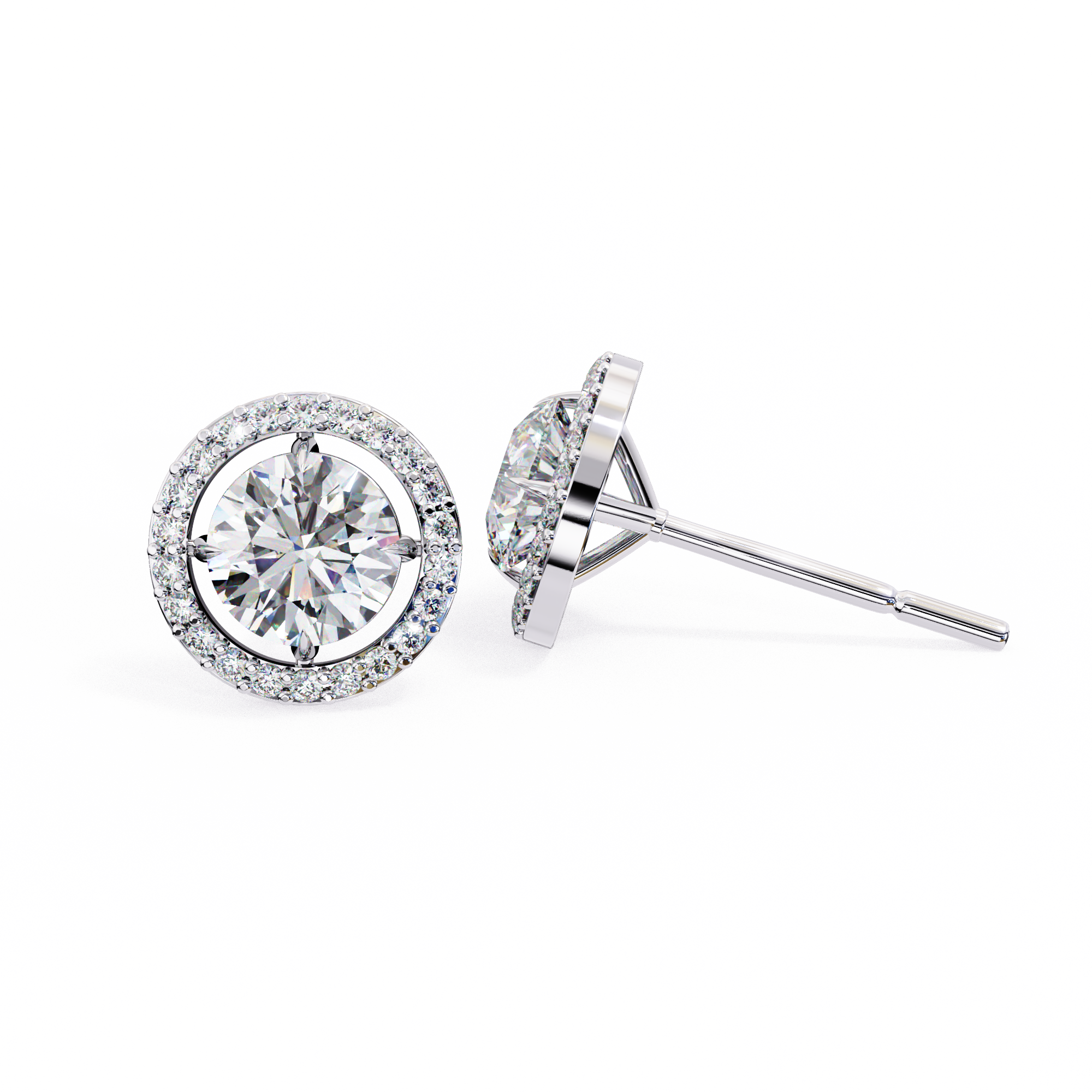 Round Cut Diamond Floating Circle Halo Stud Earrings in 18K Yellow Gold