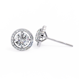 Round Cut Diamond Floating Circle Halo Stud Earrings in 18K Yellow Gold