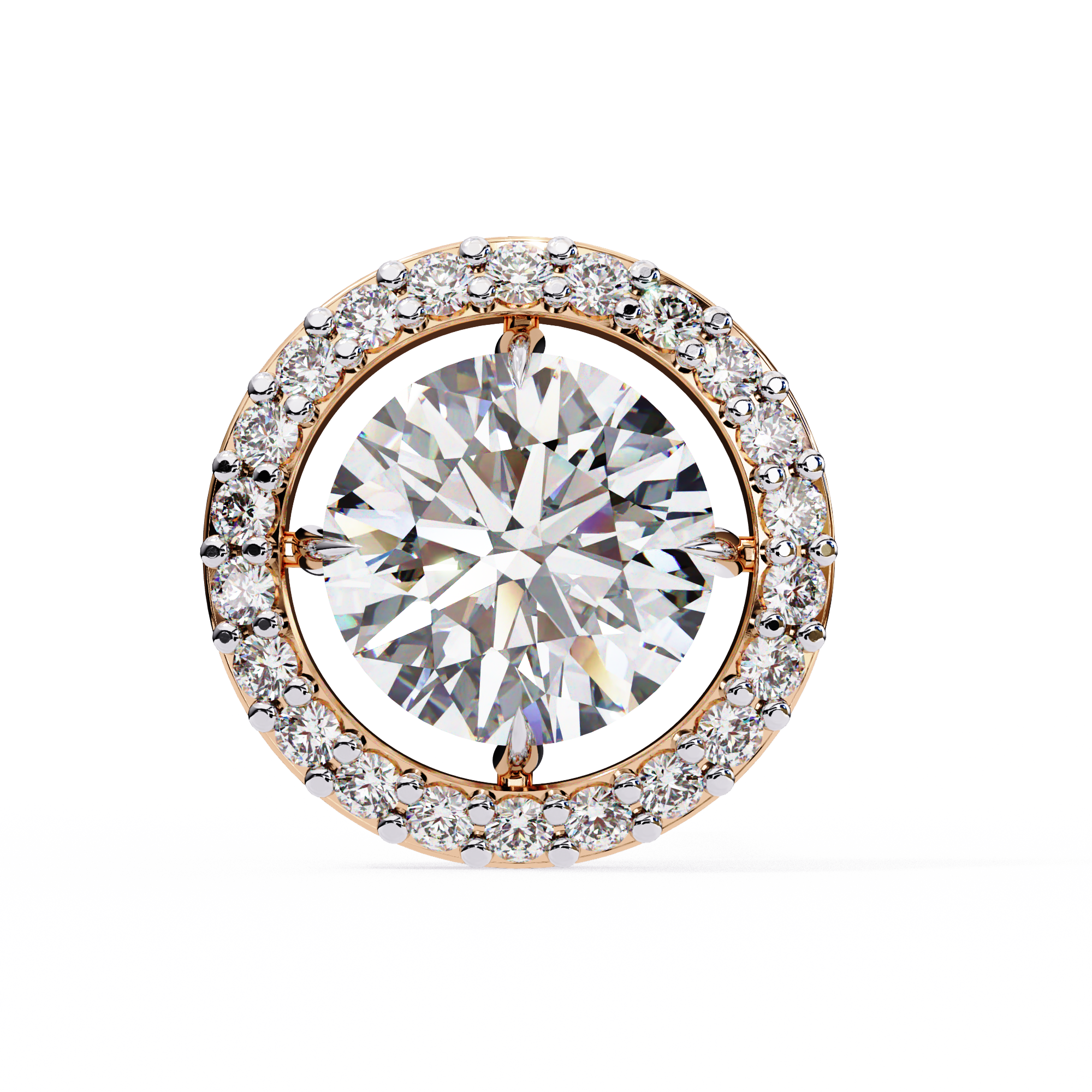 Round Cut Diamond Floating Circle Halo Stud Earrings in 18K Yellow Gold