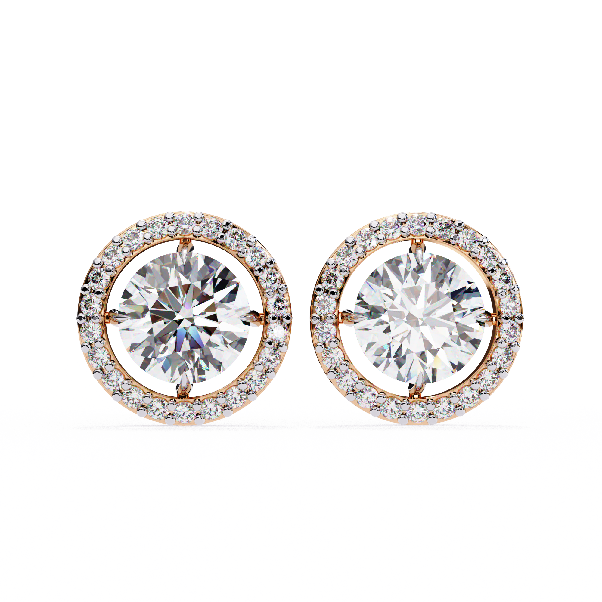Round Cut Diamond Floating Circle Halo Stud Earrings in 18K Yellow Gold
