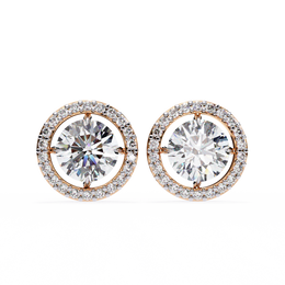 Round Cut Diamond Floating Circle Halo Stud Earrings in 18K Yellow Gold