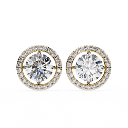 Round Cut Diamond Floating Circle Halo Stud Earrings in 18K Yellow Gold