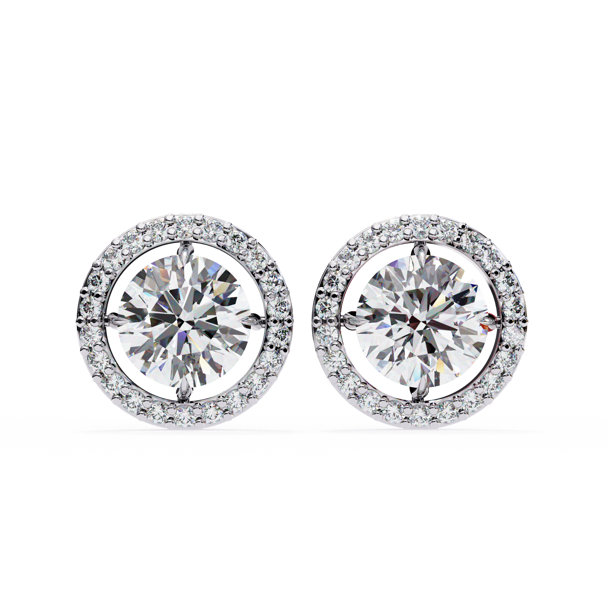 Round Cut Diamond Floating Circle Halo Stud Earrings in 18K Yellow Gold
